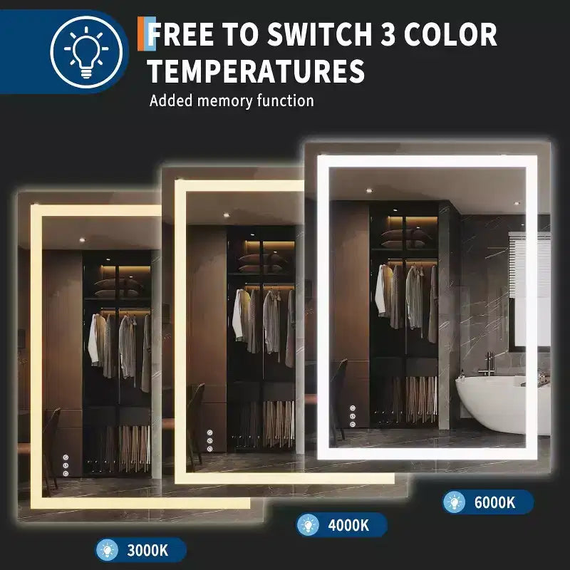 Miroir de salle de bain LED Double éclairage avant/arrière, Anti-buée, Luminosité réglable