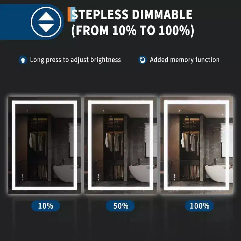 Miroir de salle de bain LED Double éclairage avant/arrière, Anti-buée, Luminosité réglable