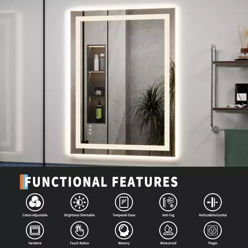 Miroir de salle de bain LED Double éclairage avant/arrière, Anti-buée, Luminosité réglable