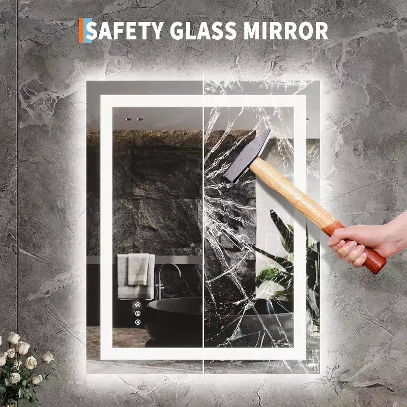 Miroir de salle de bain LED Double éclairage avant/arrière, Anti-buée, Luminosité réglable