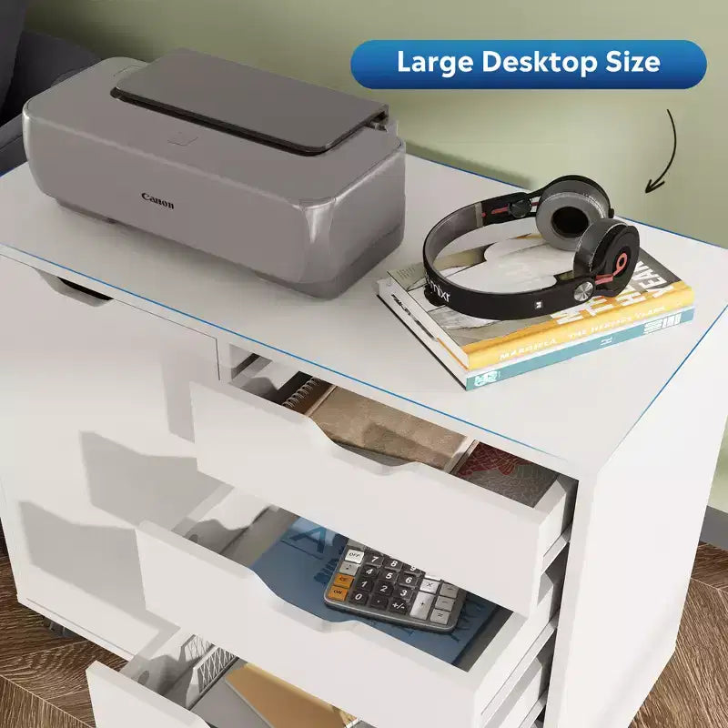 GALAXHERO Mobile File Cabinet 5-Drawer Wood Dresser Chest with Door Mobile Printer Stand for Home Office