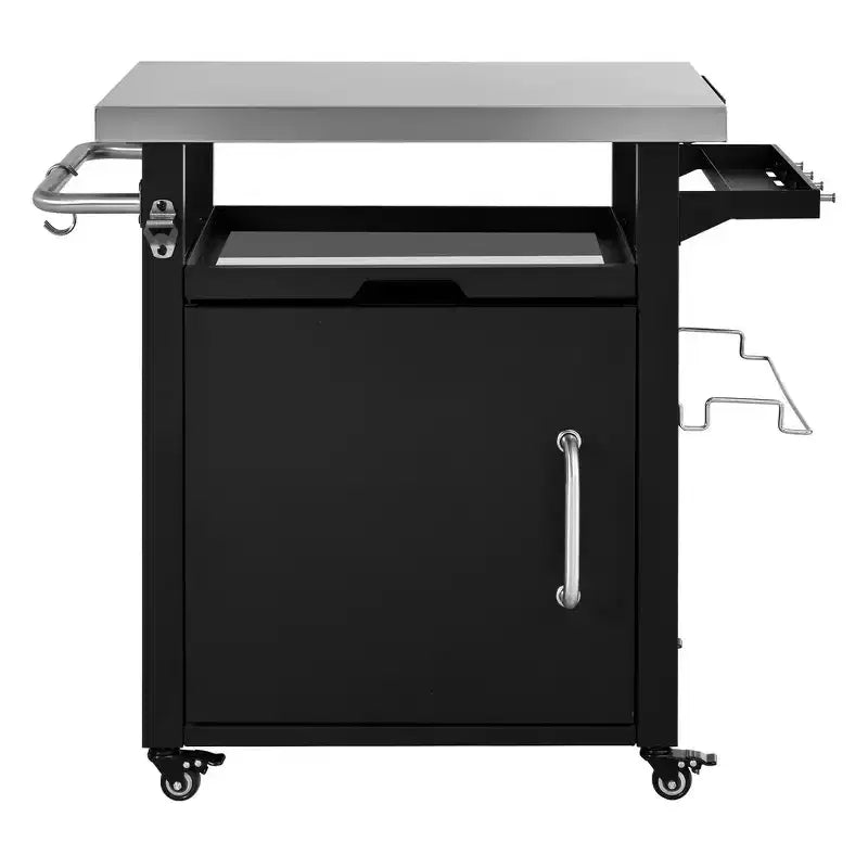 Whisen Outdoor Kitchen Island Cart with Stainless Steel Sink and Lockable Wheels