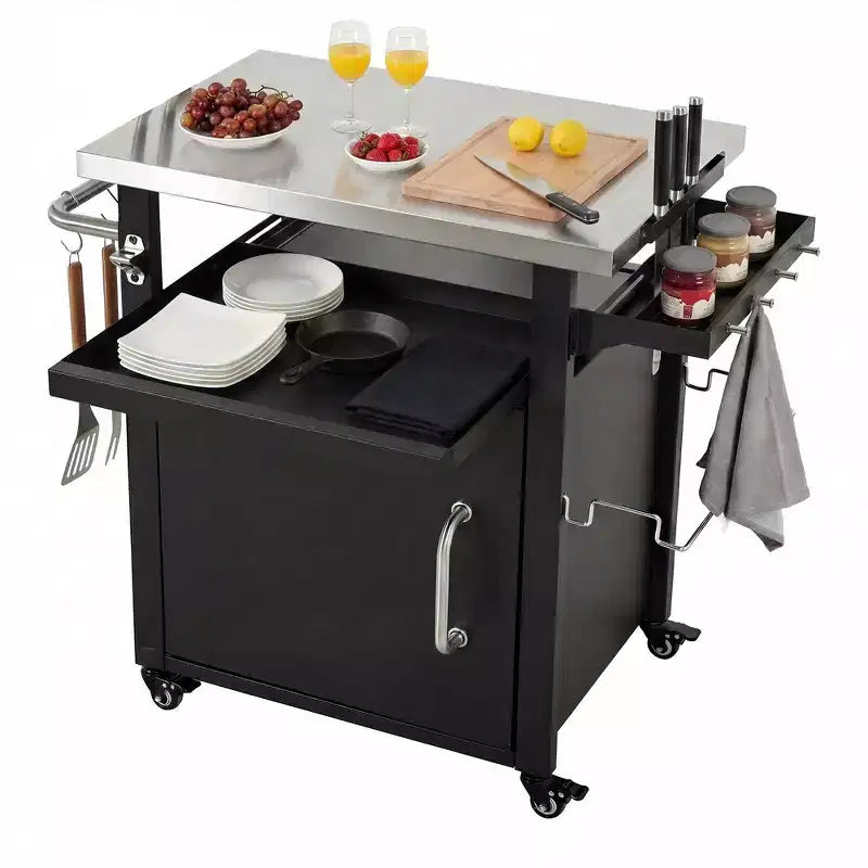 Whisen Outdoor Kitchen Island Cart with Stainless Steel Sink and Lockable Wheels