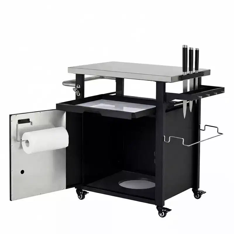 Whisen Outdoor Kitchen Island Cart with Stainless Steel Sink and Lockable Wheels