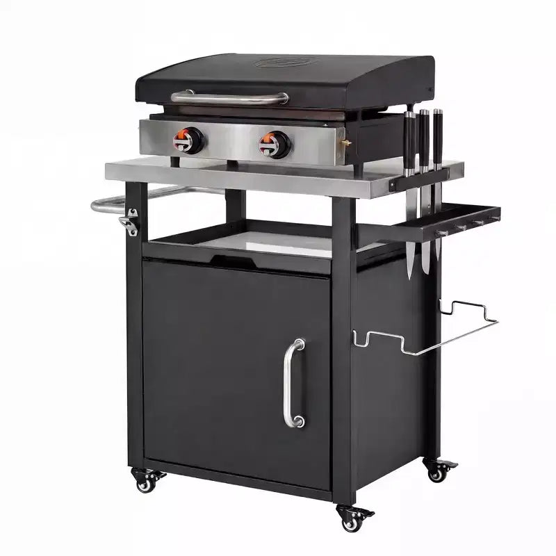 Whisen Outdoor Kitchen Island Cart with Stainless Steel Sink and Lockable Wheels