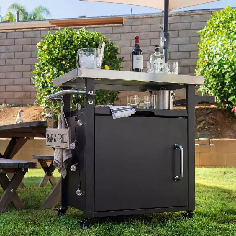 Whisen Outdoor Kitchen Island Cart with Stainless Steel Sink and Lockable Wheels