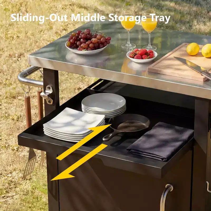 Whisen Outdoor Kitchen Island Cart with Stainless Steel Sink and Lockable Wheels