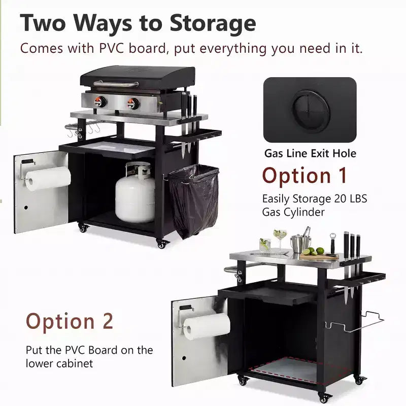 Whisen Outdoor Kitchen Island Cart with Stainless Steel Sink and Lockable Wheels