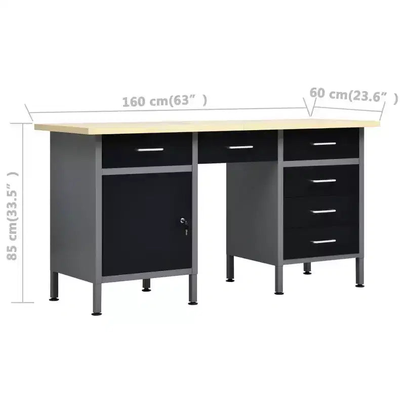 vidaXL Workbench Black 63x23.6x33.5 Steel
