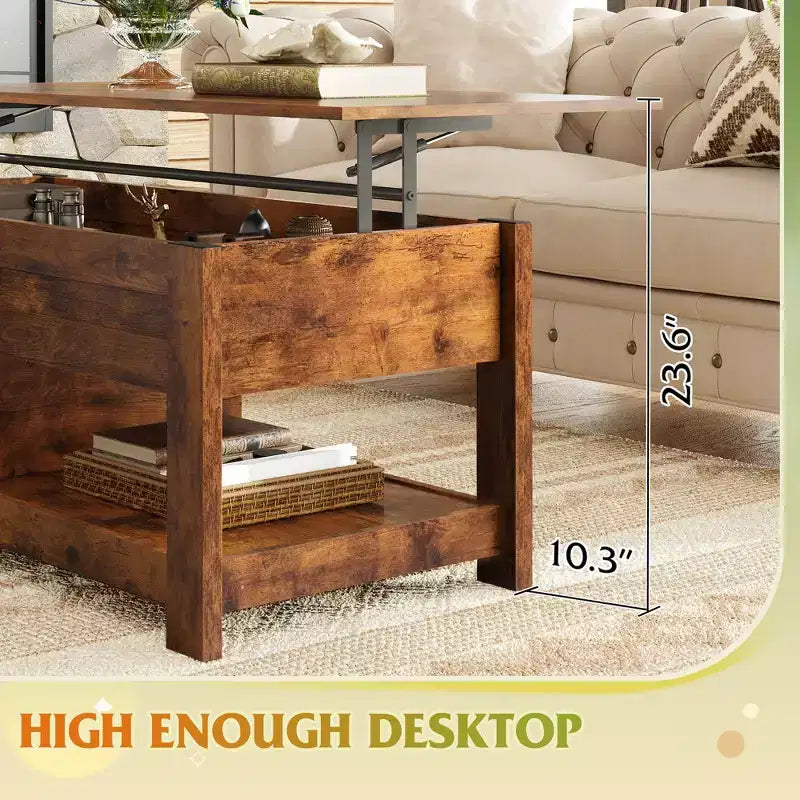 DEXYLLO Coffee Table, 47 Lift Top Coffee Table with Hidden Compartment and 2 Storage Shelves for Living Room