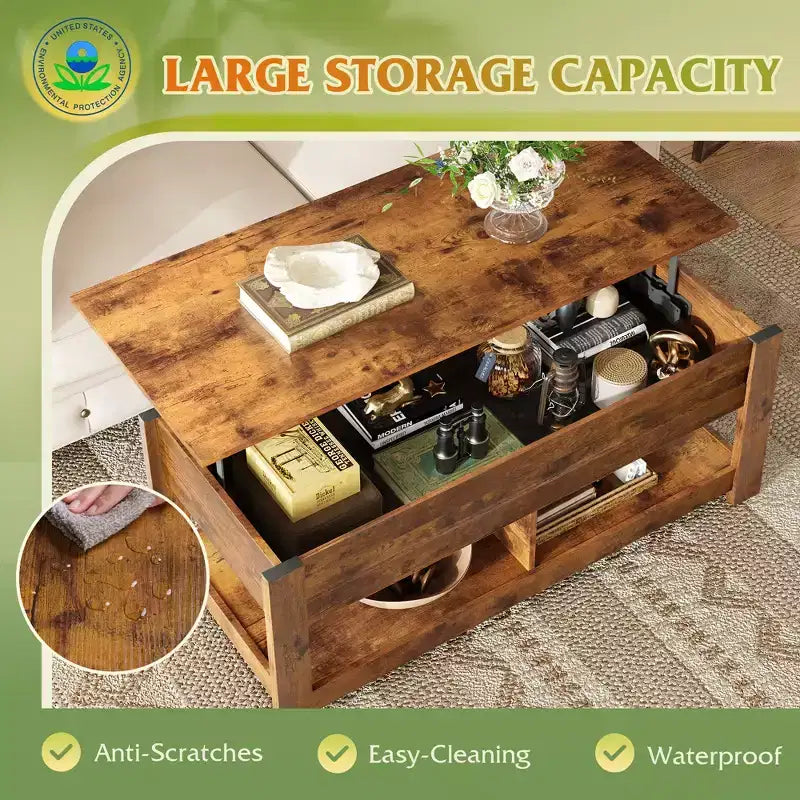 DEXYLLO Coffee Table, 47 Lift Top Coffee Table with Hidden Compartment and 2 Storage Shelves for Living Room