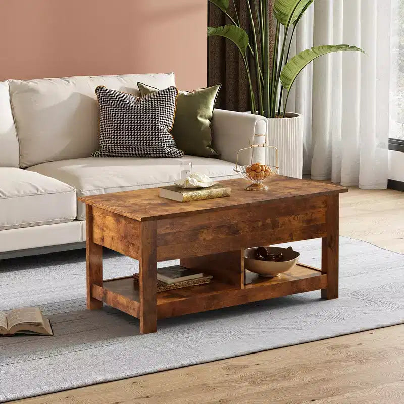 DEXYLLO Coffee Table, 47 Lift Top Coffee Table with Hidden Compartment and 2 Storage Shelves for Living Room