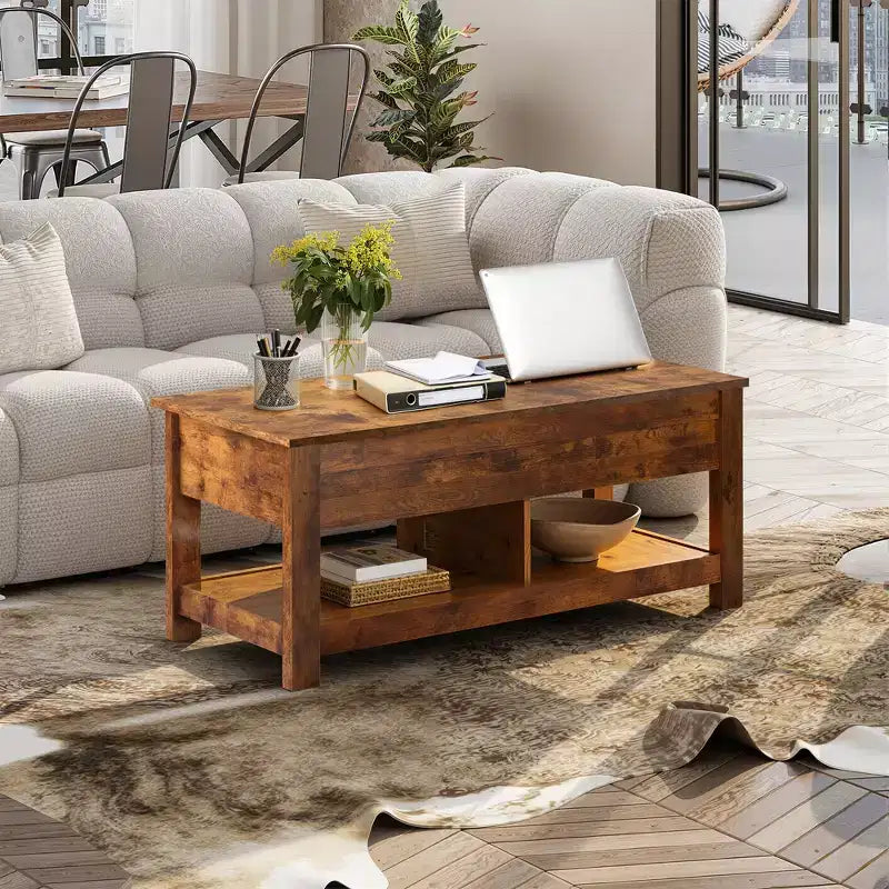 DEXYLLO Coffee Table, 47 Lift Top Coffee Table with Hidden Compartment and 2 Storage Shelves for Living Room