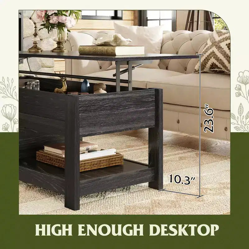 DEXYLLO Coffee Table, 47 Lift Top Coffee Table with Hidden Compartment and 2 Storage Shelves for Living Room