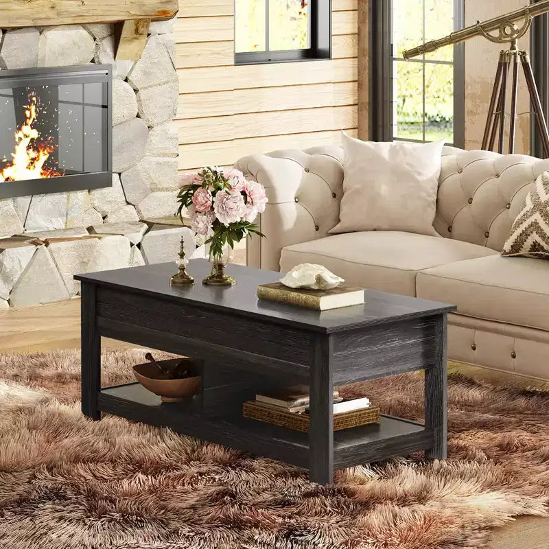 DEXYLLO Coffee Table, 47 Lift Top Coffee Table with Hidden Compartment and 2 Storage Shelves for Living Room