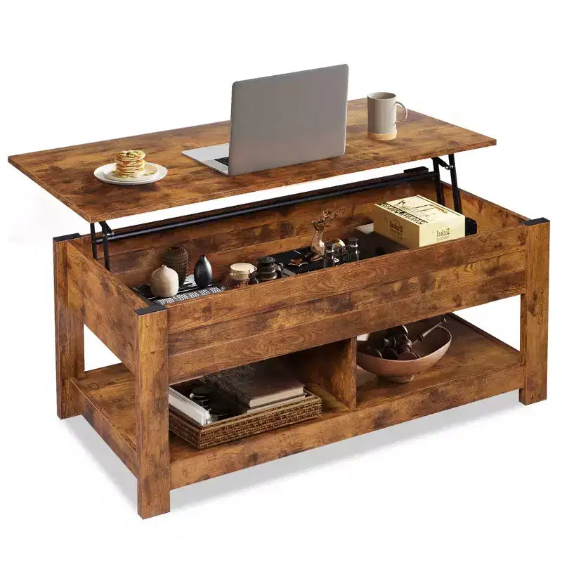DEXYLLO Coffee Table, 47 Lift Top Coffee Table with Hidden Compartment and 2 Storage Shelves for Living Room
