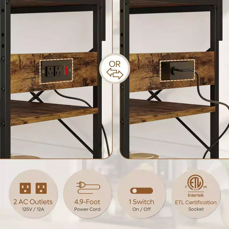 Bestier 65 Étagère de cuisine avec prises électriques, étagères de rangement de cuisine à 5 niveaux, support de micro-ondes avec 2 paniers métalliques et 10 crochets