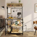 Bestier 65 Bakers Rack with Power Outlets, 5-Tier Kitchen Storage Shelves, Microwave Stand with 2 Wire Basket & 10 Hooks