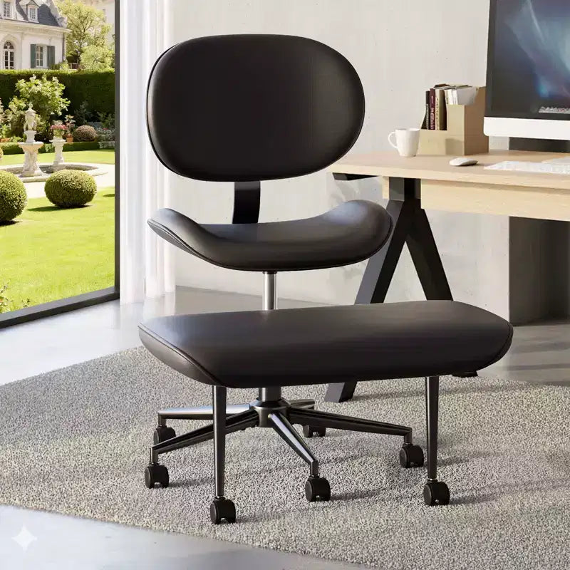 Pinmoco Chaise de bureau sans accoudoirs à pieds croisés, siège extra large, pivotant à 360°, chaise de bureau ergonomique pour la maison, le gaming et la méditation