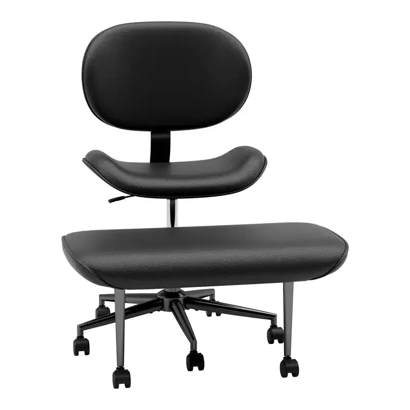 Pinmoco Chaise de bureau sans accoudoirs à pieds croisés, siège extra large, pivotant à 360°, chaise de bureau ergonomique pour la maison, le gaming et la méditation