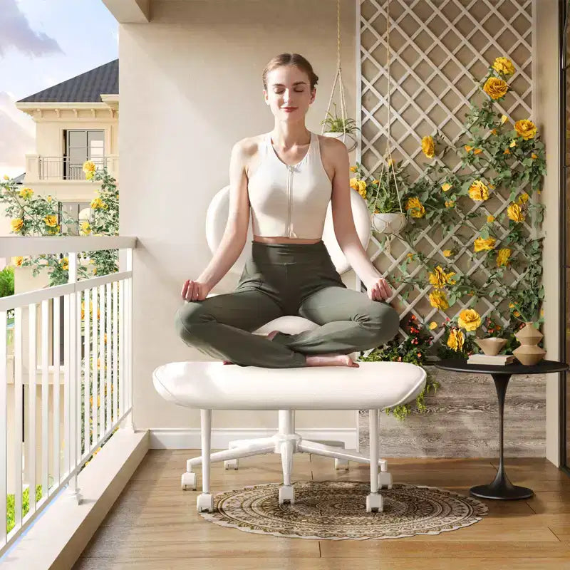Pinmoco Chaise de bureau sans accoudoirs à pieds croisés, siège extra large, pivotant à 360°, chaise de bureau ergonomique pour la maison, le gaming et la méditation