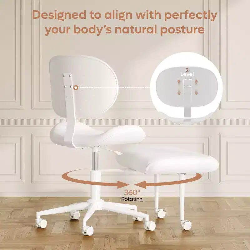 Pinmoco Chaise de bureau sans accoudoirs à pieds croisés, siège extra large, pivotant à 360°, chaise de bureau ergonomique pour la maison, le gaming et la méditation