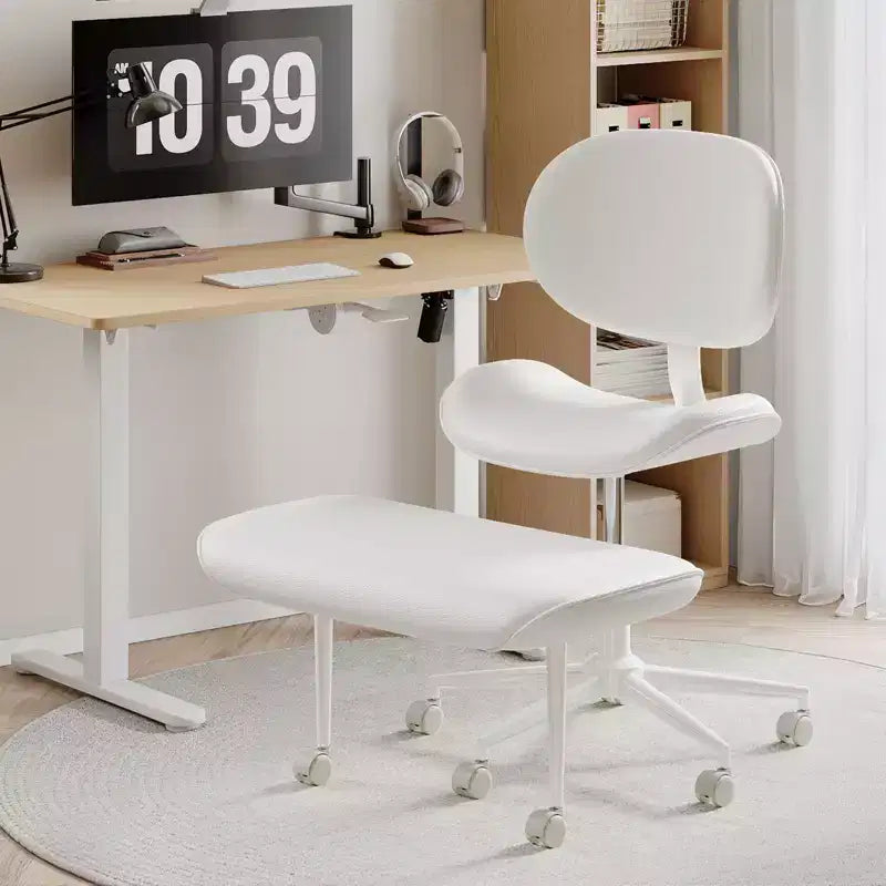 Pinmoco Chaise de bureau sans accoudoirs à pieds croisés, siège extra large, pivotant à 360°, chaise de bureau ergonomique pour la maison, le gaming et la méditation