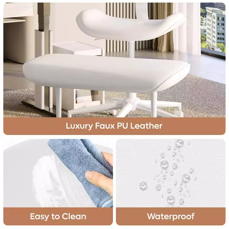 Pinmoco Chaise de bureau sans accoudoirs à pieds croisés, siège extra large, pivotant à 360°, chaise de bureau ergonomique pour la maison, le gaming et la méditation