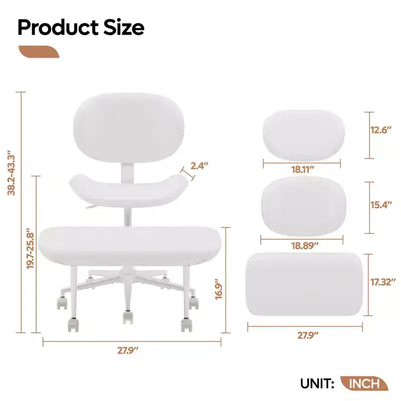 Pinmoco Chaise de bureau sans accoudoirs à pieds croisés, siège extra large, pivotant à 360°, chaise de bureau ergonomique pour la maison, le gaming et la méditation