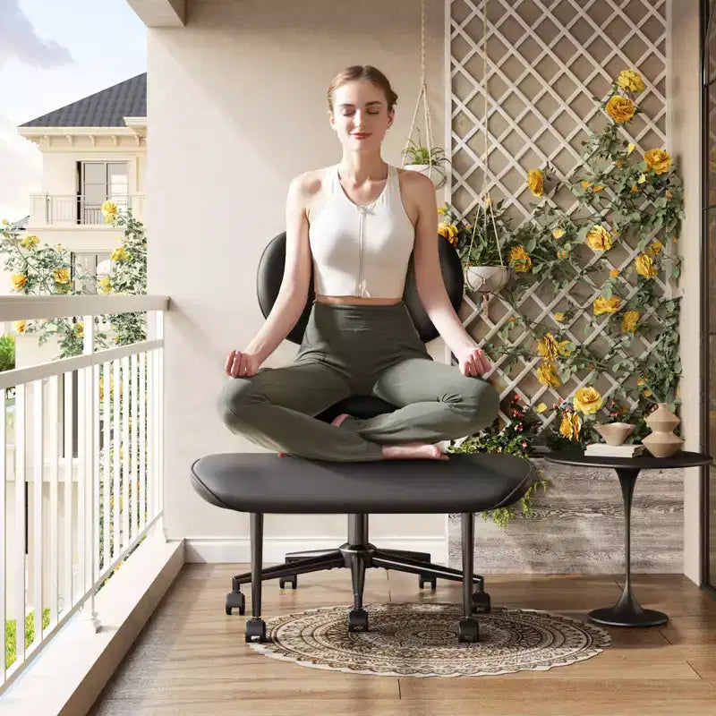 Pinmoco Chaise de bureau sans accoudoirs à pieds croisés, siège extra large, pivotant à 360°, chaise de bureau ergonomique pour la maison, le gaming et la méditation