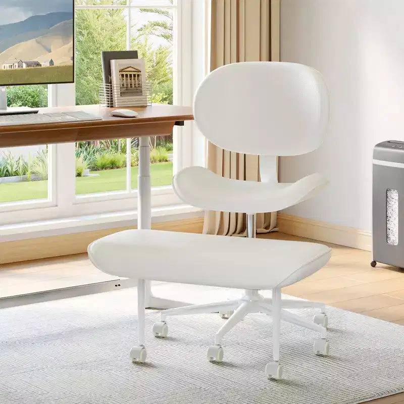 Pinmoco Chaise de bureau sans accoudoirs à pieds croisés, siège extra large, pivotant à 360°, chaise de bureau ergonomique pour la maison, le gaming et la méditation