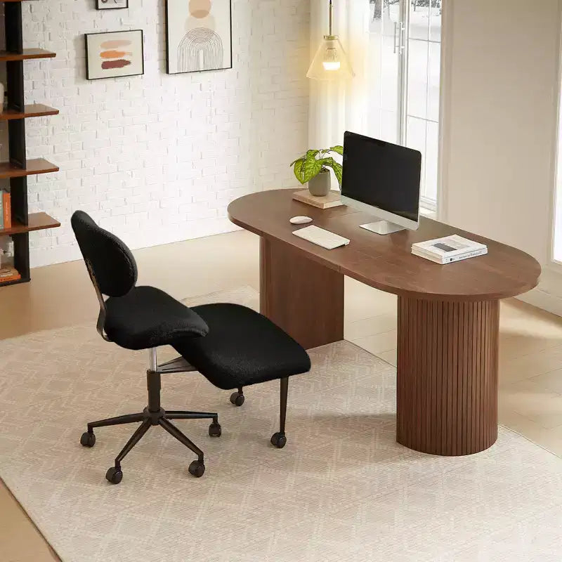 Pinmoco Chaise de bureau sans accoudoirs à pieds croisés, siège extra large, pivotant à 360°, chaise de bureau ergonomique pour la maison, le gaming et la méditation