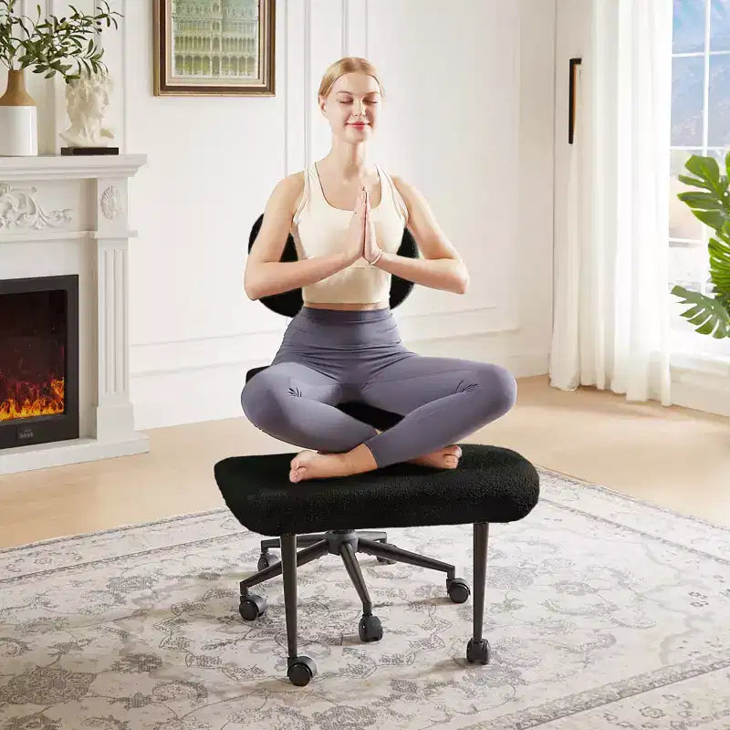 Pinmoco Chaise de bureau sans accoudoirs à pieds croisés, siège extra large, pivotant à 360°, chaise de bureau ergonomique pour la maison, le gaming et la méditation