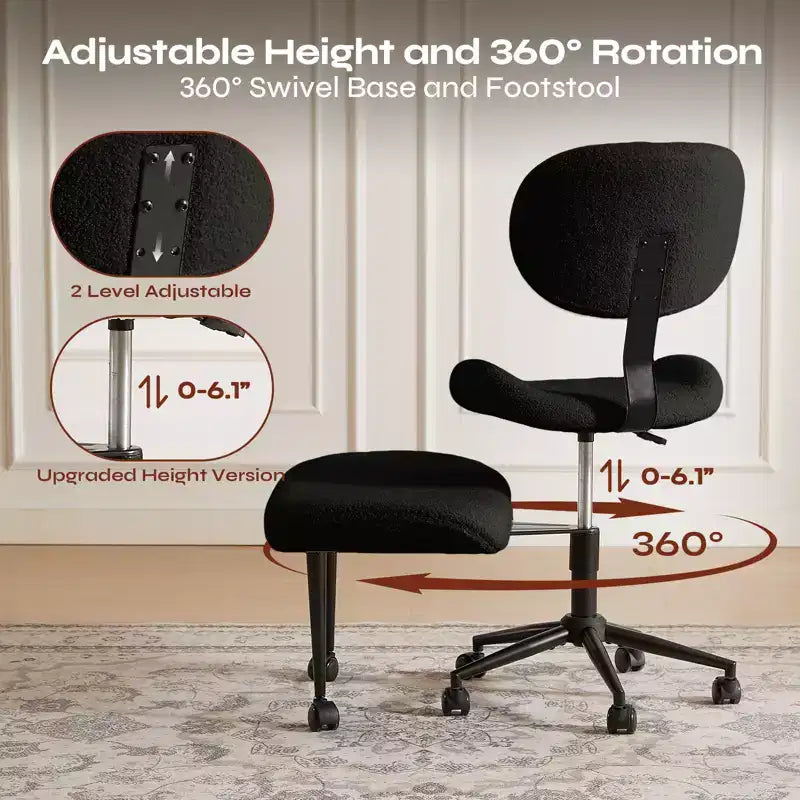 Pinmoco Chaise de bureau sans accoudoirs à pieds croisés, siège extra large, pivotant à 360°, chaise de bureau ergonomique pour la maison, le gaming et la méditation