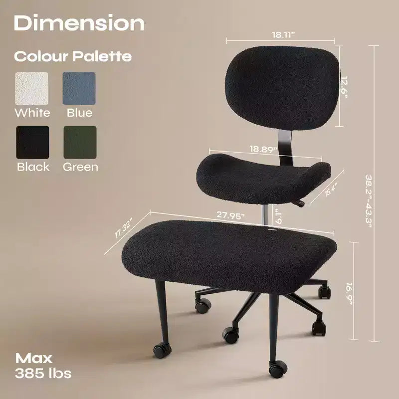 Pinmoco Chaise de bureau sans accoudoirs à pieds croisés, siège extra large, pivotant à 360°, chaise de bureau ergonomique pour la maison, le gaming et la méditation