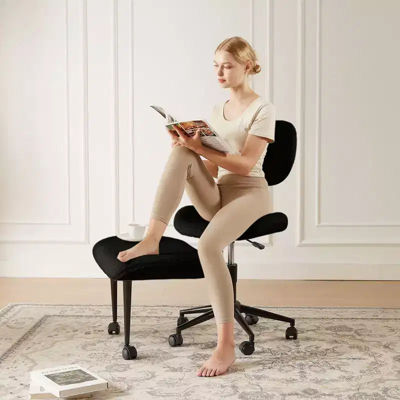 Pinmoco Chaise de bureau sans accoudoirs à pieds croisés, siège extra large, pivotant à 360°, chaise de bureau ergonomique pour la maison, le gaming et la méditation