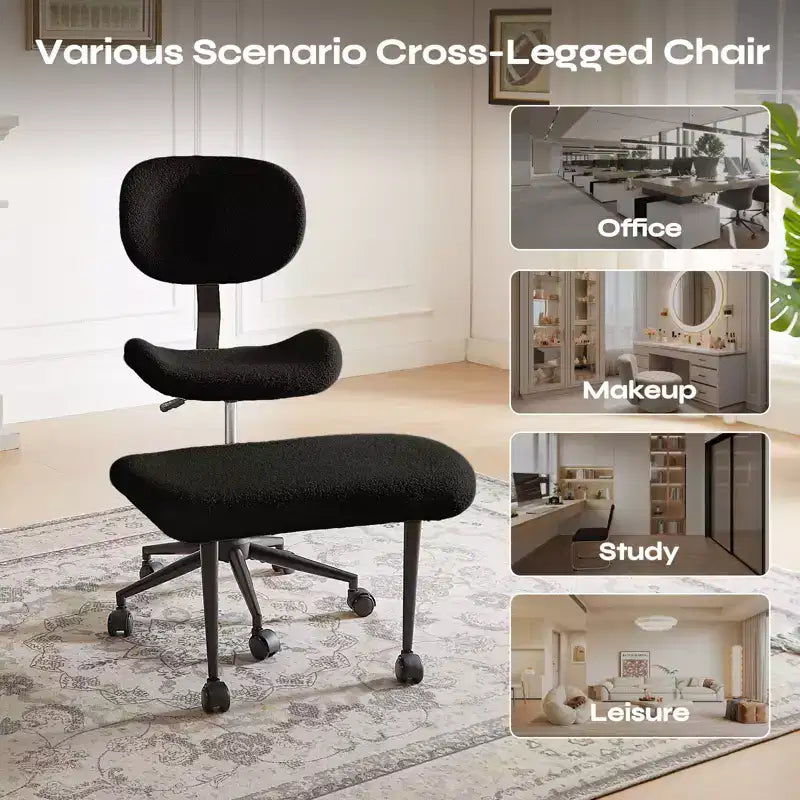 Pinmoco Chaise de bureau sans accoudoirs à pieds croisés, siège extra large, pivotant à 360°, chaise de bureau ergonomique pour la maison, le gaming et la méditation