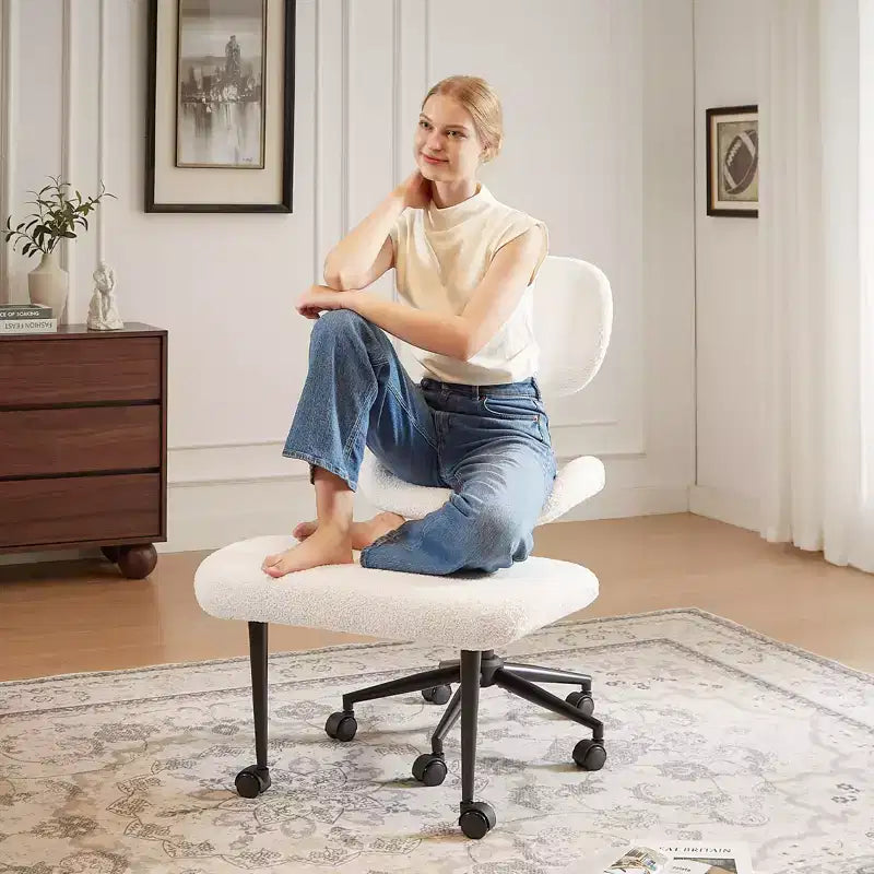 Pinmoco Chaise de bureau sans accoudoirs à pieds croisés, siège extra large, pivotant à 360°, chaise de bureau ergonomique pour la maison, le gaming et la méditation