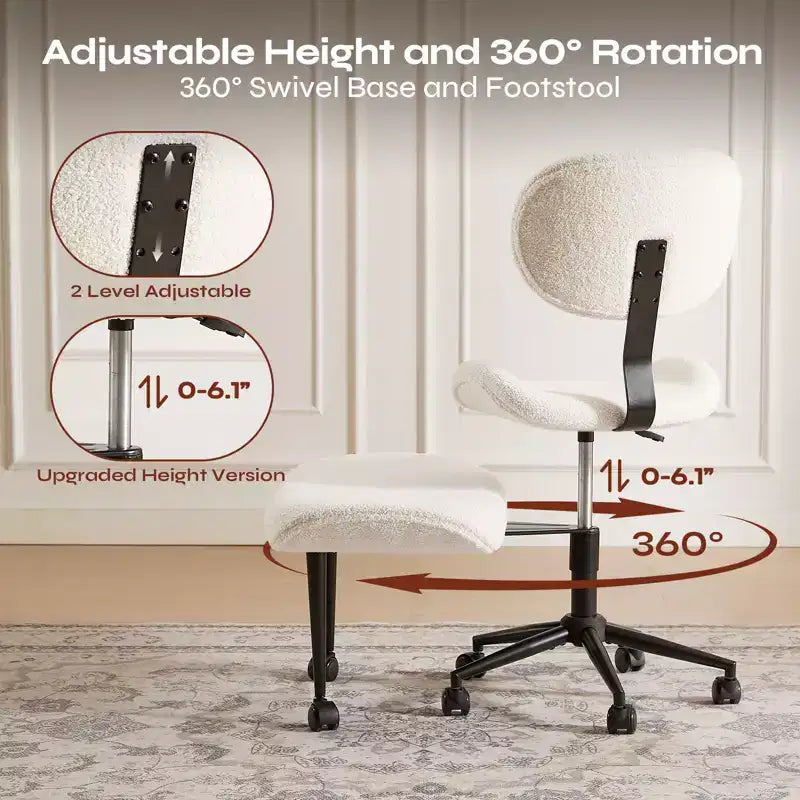 Pinmoco Chaise de bureau sans accoudoirs à pieds croisés, siège extra large, pivotant à 360°, chaise de bureau ergonomique pour la maison, le gaming et la méditation
