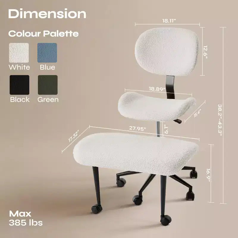 Pinmoco Chaise de bureau sans accoudoirs à pieds croisés, siège extra large, pivotant à 360°, chaise de bureau ergonomique pour la maison, le gaming et la méditation