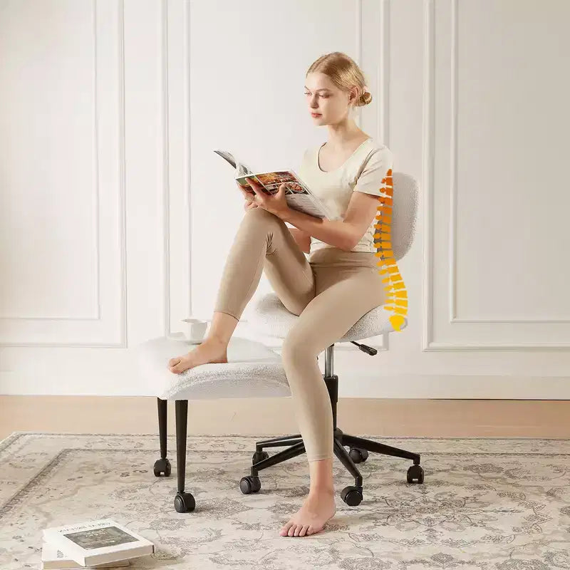 Pinmoco Chaise de bureau sans accoudoirs à pieds croisés, siège extra large, pivotant à 360°, chaise de bureau ergonomique pour la maison, le gaming et la méditation