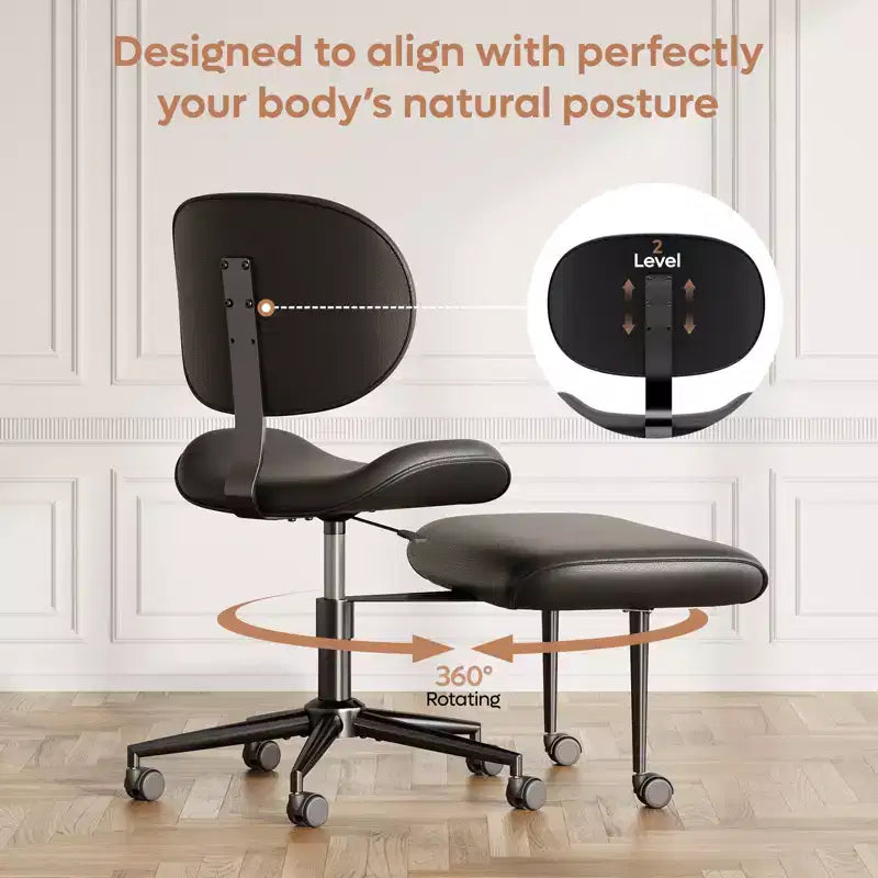 Pinmoco Chaise de bureau sans accoudoirs à pieds croisés, siège extra large, pivotant à 360°, chaise de bureau ergonomique pour la maison, le gaming et la méditation