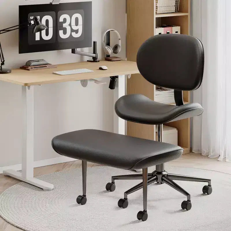 Pinmoco Chaise de bureau sans accoudoirs à pieds croisés, siège extra large, pivotant à 360°, chaise de bureau ergonomique pour la maison, le gaming et la méditation