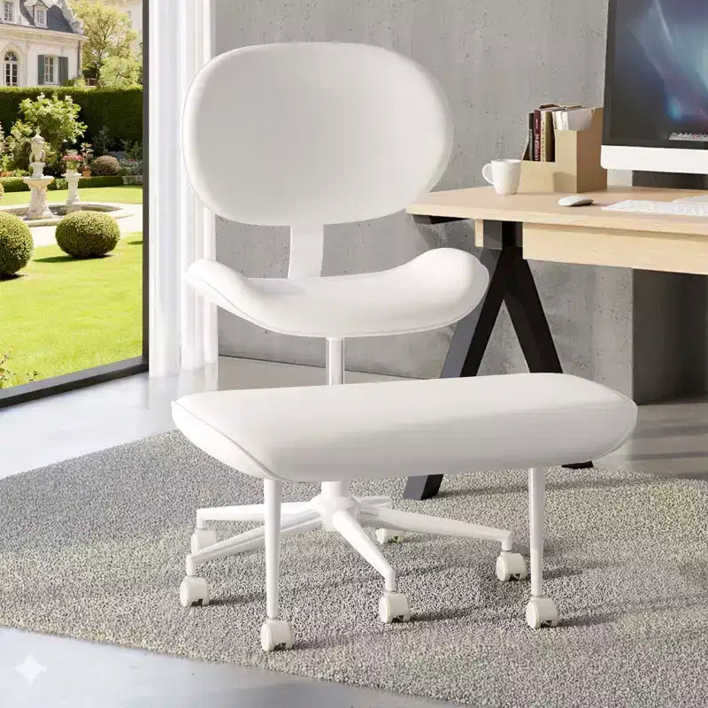 Pinmoco Chaise de bureau sans accoudoirs à pieds croisés, siège extra large, pivotant à 360°, chaise de bureau ergonomique pour la maison, le gaming et la méditation