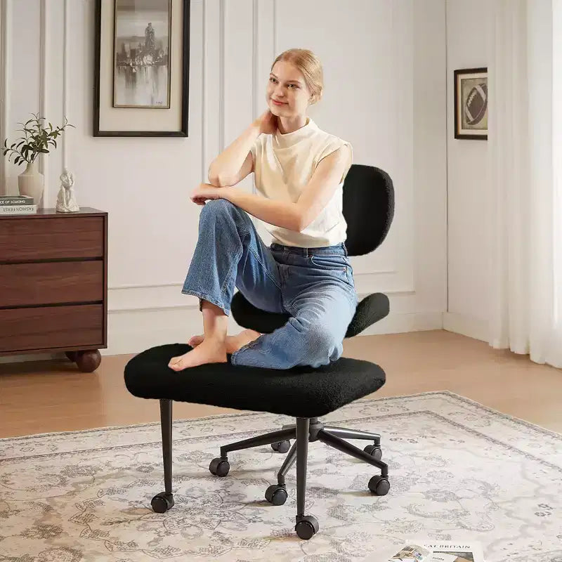 Pinmoco Chaise de bureau sans accoudoirs à pieds croisés, siège extra large, pivotant à 360°, chaise de bureau ergonomique pour la maison, le gaming et la méditation