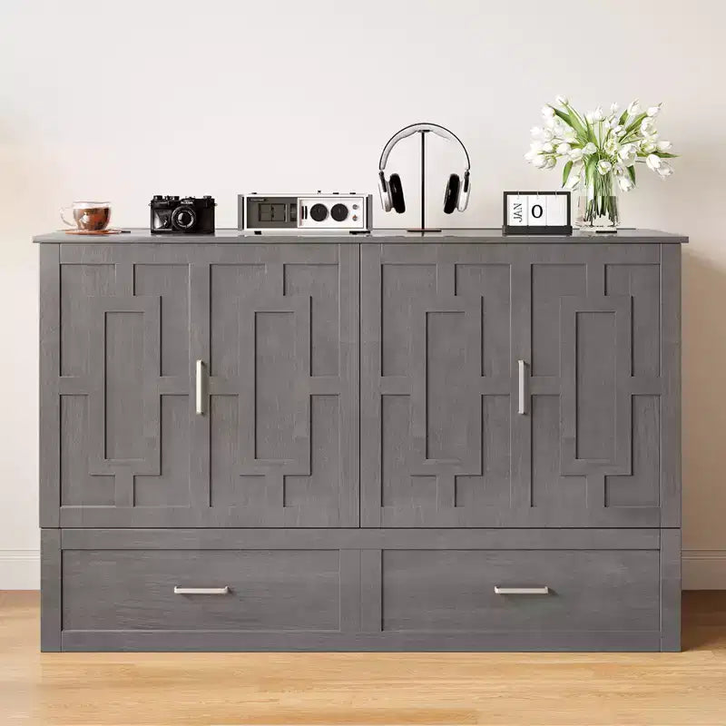 Murphy Bed Cabinet with Foldable Mattress, Queen Murphy Bed with Charging Station, Drawers