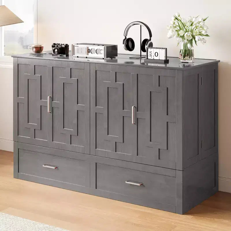 Murphy Bed Cabinet with Foldable Mattress, Queen Murphy Bed with Charging Station, Drawers