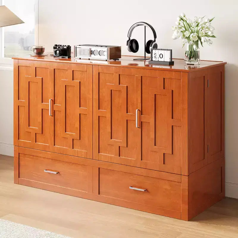 Murphy Bed Cabinet with Foldable Mattress, Queen Murphy Bed with Charging Station, Drawers