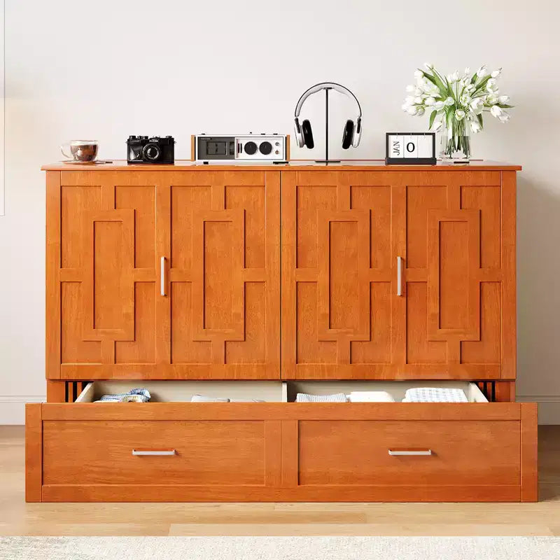 Murphy Bed Cabinet with Foldable Mattress, Queen Murphy Bed with Charging Station, Drawers