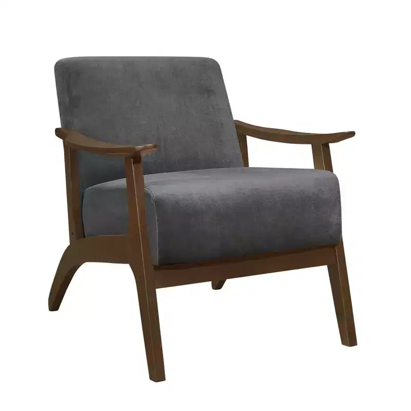 Okak Modern Accent Chair Contemporary Living Room Chair with Velvet Upholstered Walnut Finish Wood Armchair for Reading Room Bedroom